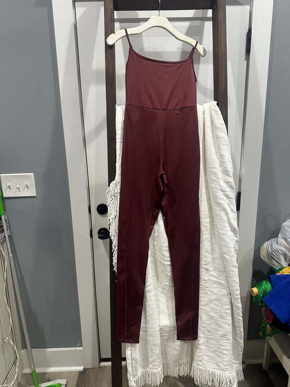 Wild Fable Burgundy Liquid Faux Leather Spaghetti Strap Jumpsuit